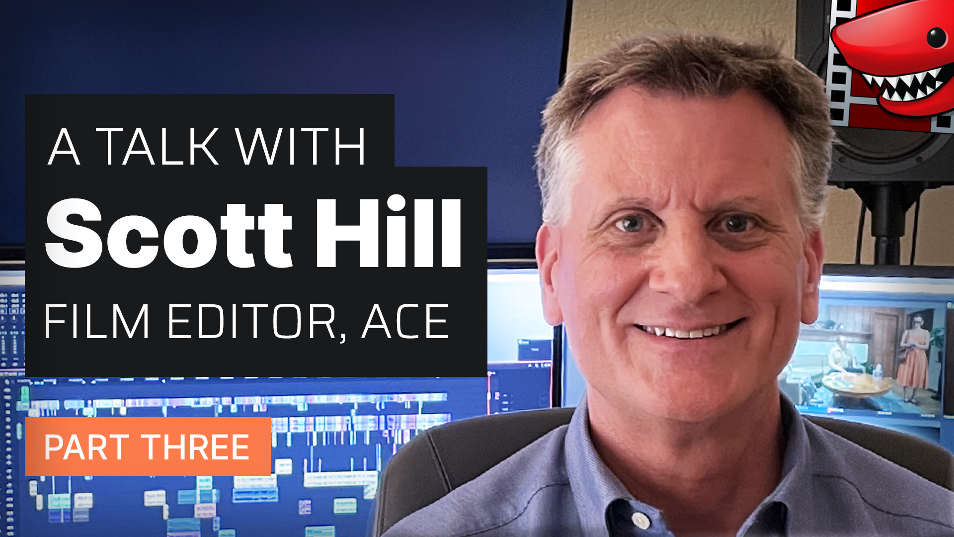 A YouTube thumbnail, showing film editor Scott Hill